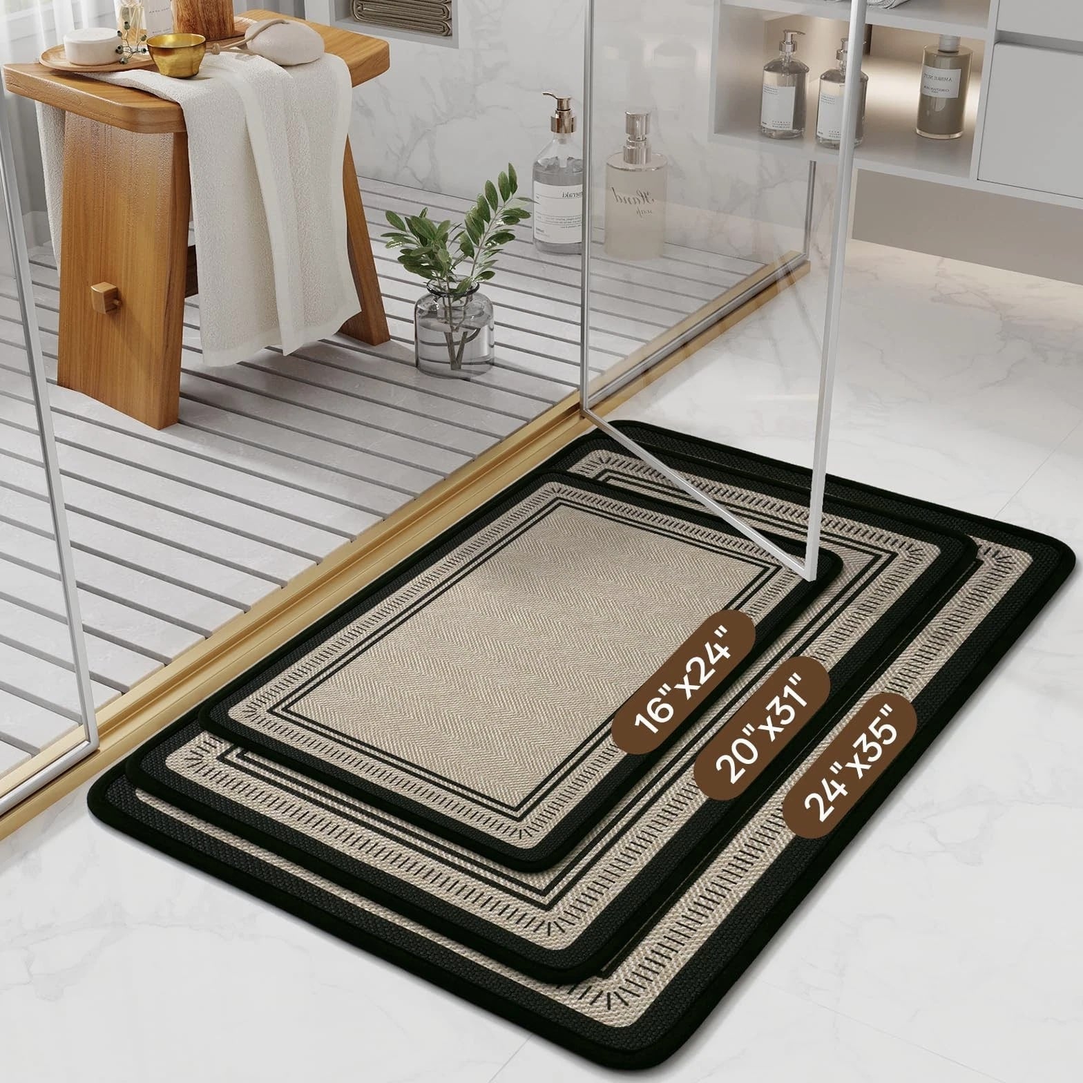 Non Slip Bath Mat with Rubber Backing, Absorbent Quick Dry Bath Rugs Washable...