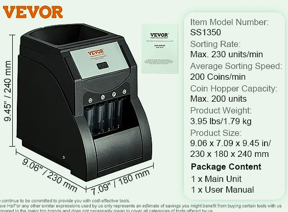 SucceBuy Automatic Coin Sorter Counter, 230-300/Min, LED Display
