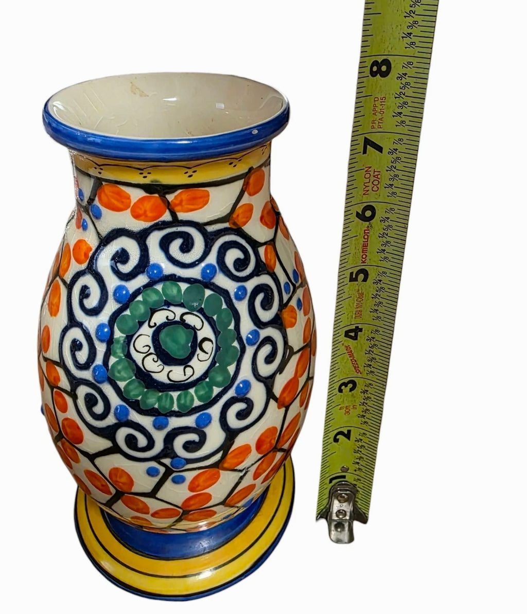 VTG Art Deco Hand Painted Ceramic Vase Czechoslovakia Pottery And Glass Decor