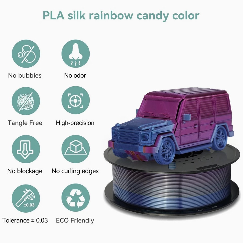 Rainbow Silk PLA Filament 1.75mm 1KG Gradient 3D Printer Materials Color Change