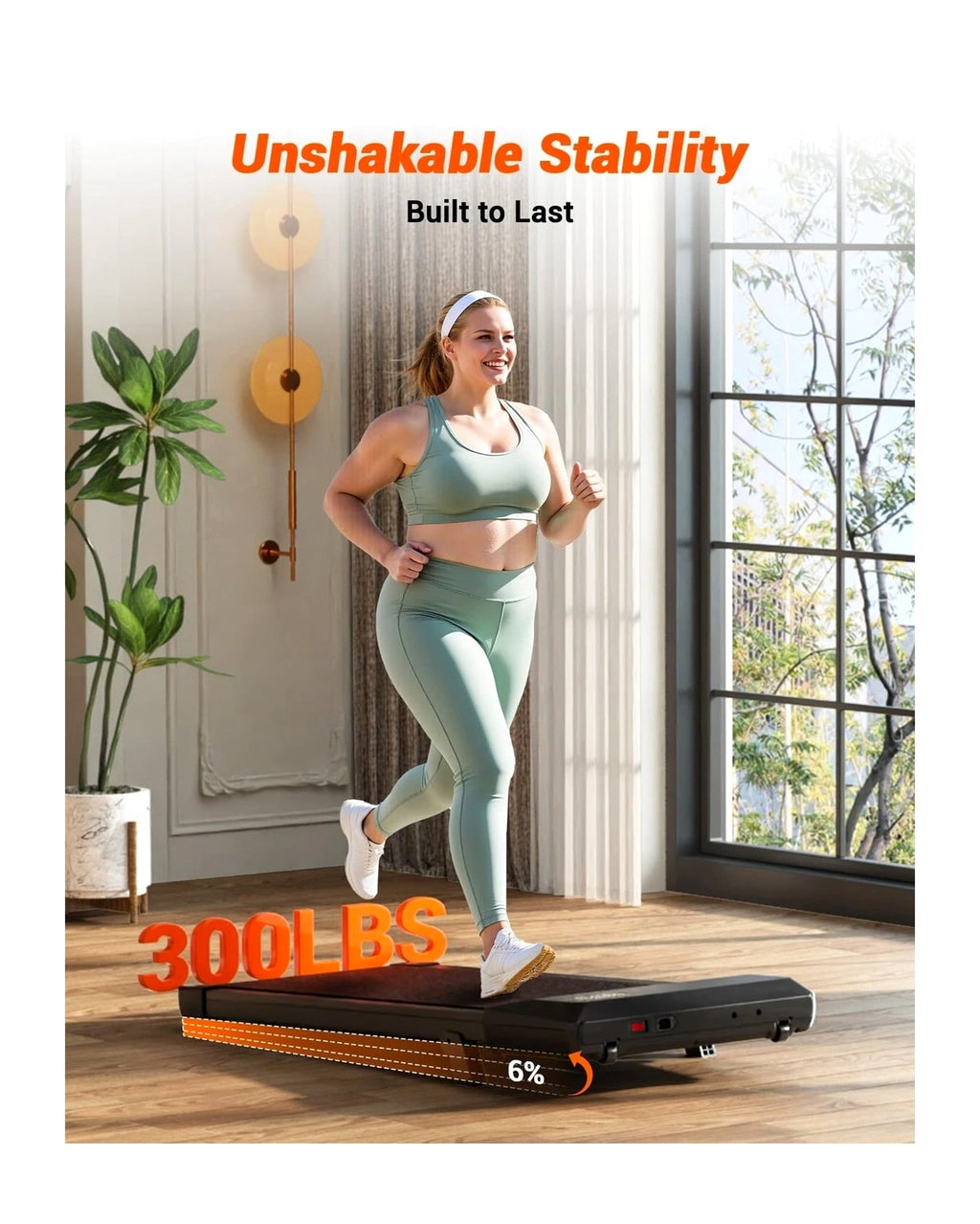 Walking Pad with 6% Incline, 300LBS Capacity Under Desk Treadmill for Home Office