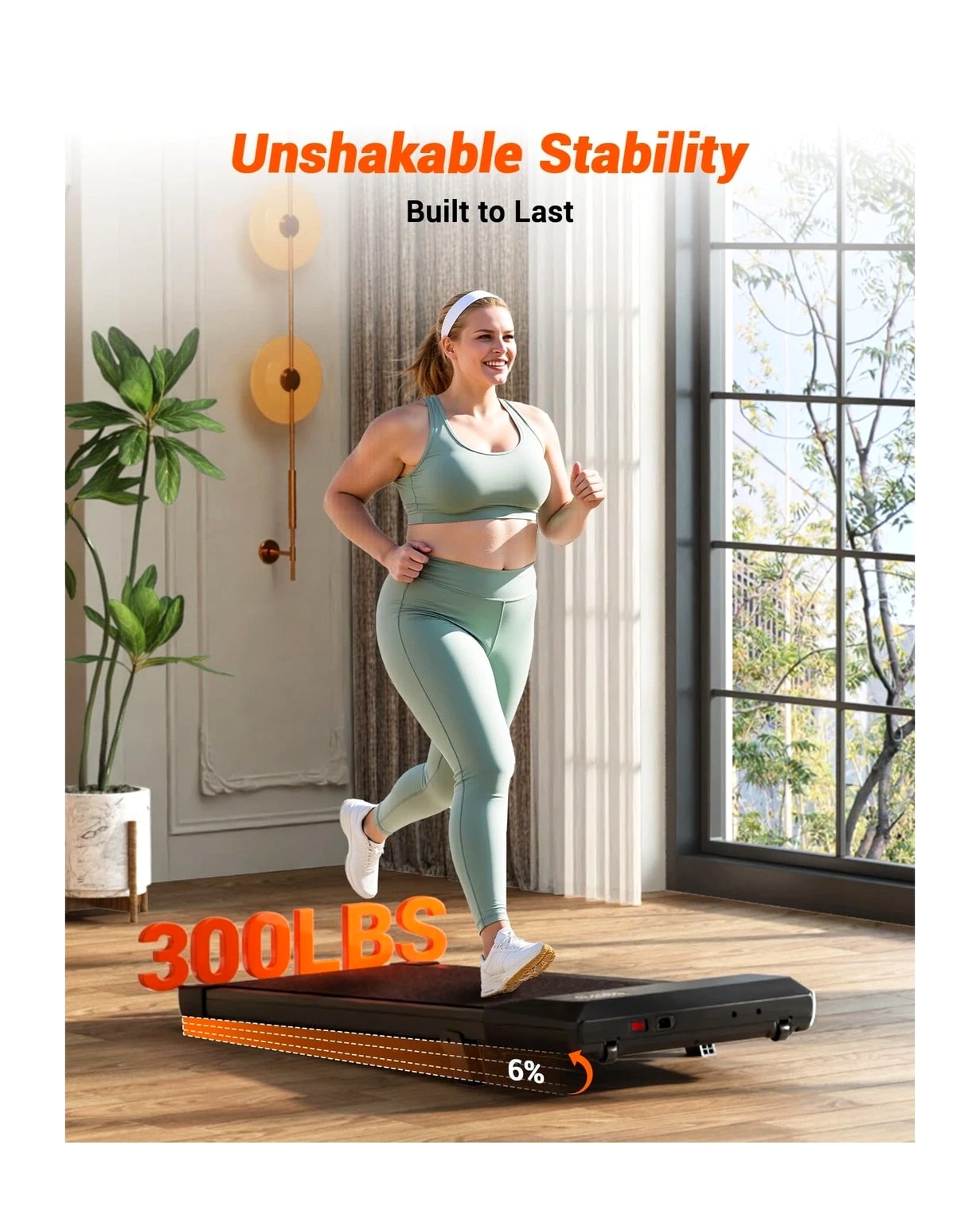 Walking Pad with 6% Incline, 300LBS Capacity Under Desk Treadmill for Home Office