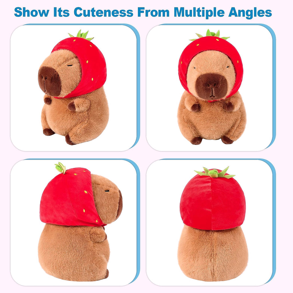 Ditucu Capybara Plush Toy with Strawberry Hat, 9 Inch Stuffed Animal
