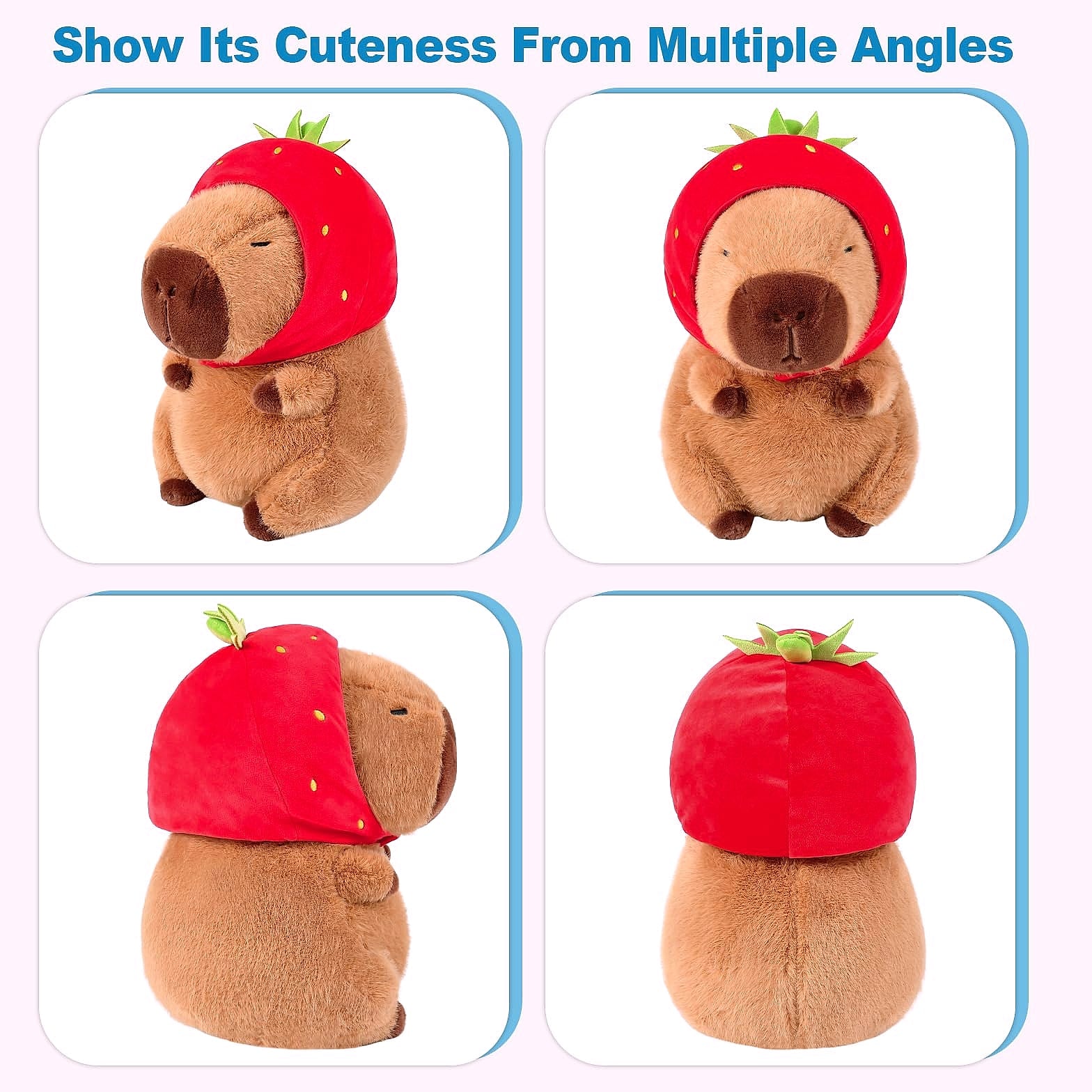 Ditucu Capybara Plush Toy with Strawberry Hat, 9 Inch Stuffed Animal