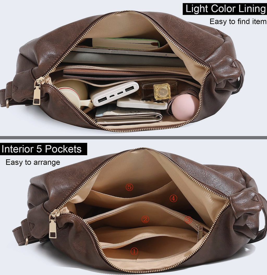 NIUEIMEE ZHOU Hobo Bag Foldable Vegan Leather Shoulder Handbag