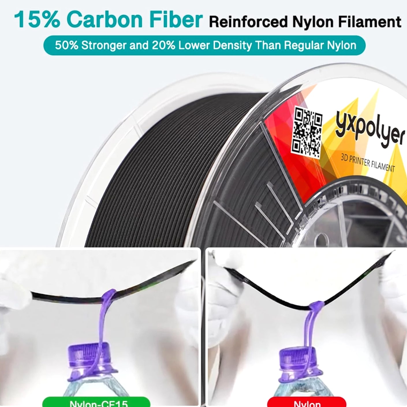 Carbon Fiber Nylon Filament PA6-CF 3D Printer Filament 1.75Mm 1Kg - PC Spool