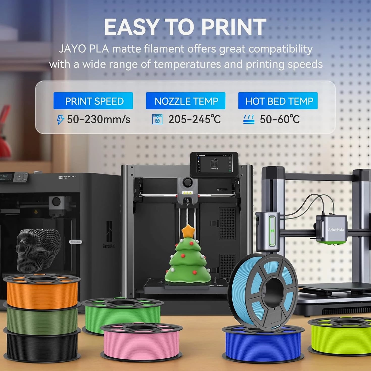 JAYO 5KG/10KG/20KG Matte PLA Black White Gray 3D Filament 1.75mm 1.1KG/SET