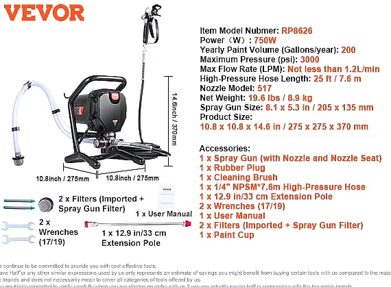 SucceBuy 950W Airless Paint Sprayer, 3000PSI Electric Sprayer