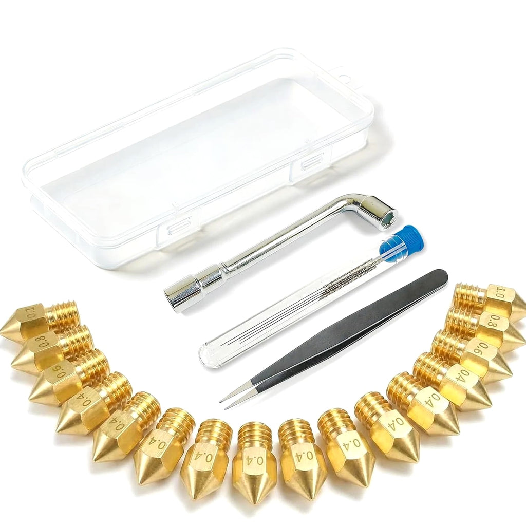 3D Printer Nozzle Kit, 16 PCS MK8 Brass Nozzles 0.2/0.4/0.6/0.8/1.0Mm with Wrench