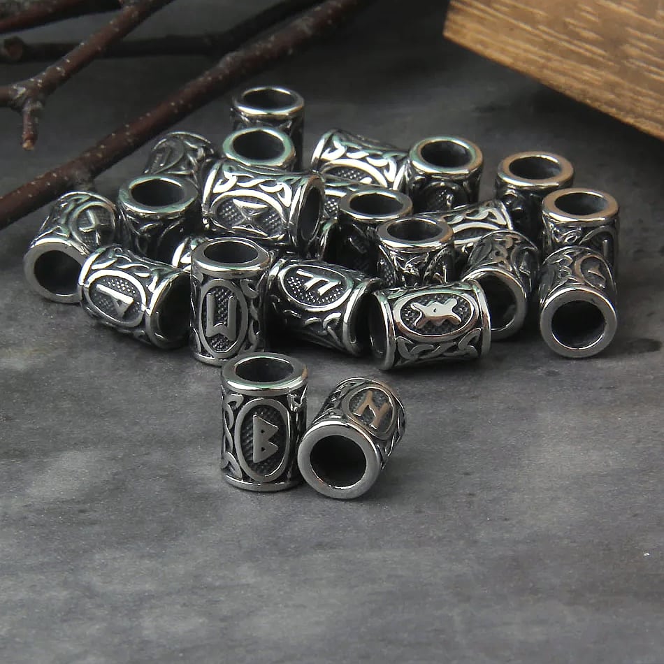 Vikings Jewelry Stainless Steel Rune Beads 24-Piece Set