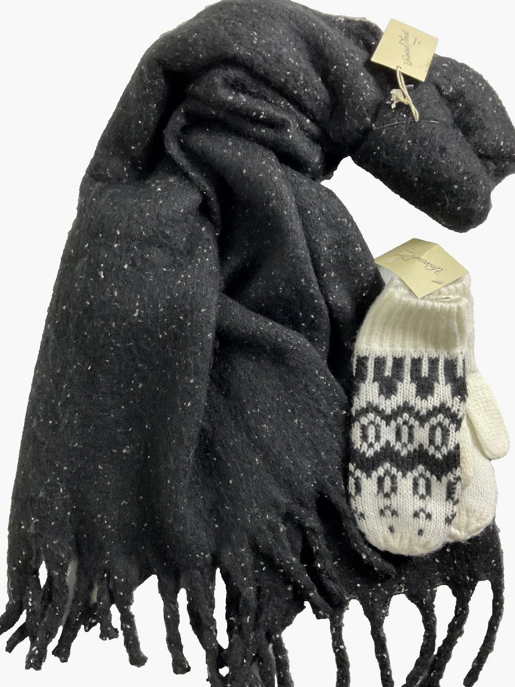 Universal Thread Women's Knit Mittens Winter Gloves and Black Scarf