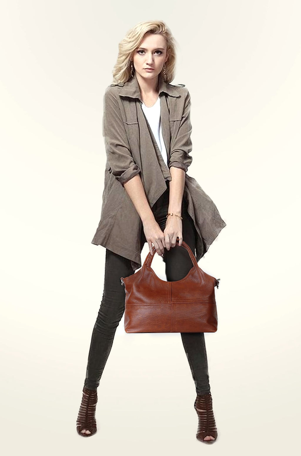 KOGTLA Medium Vegan Leather Tote Handbag with Detachable Strap