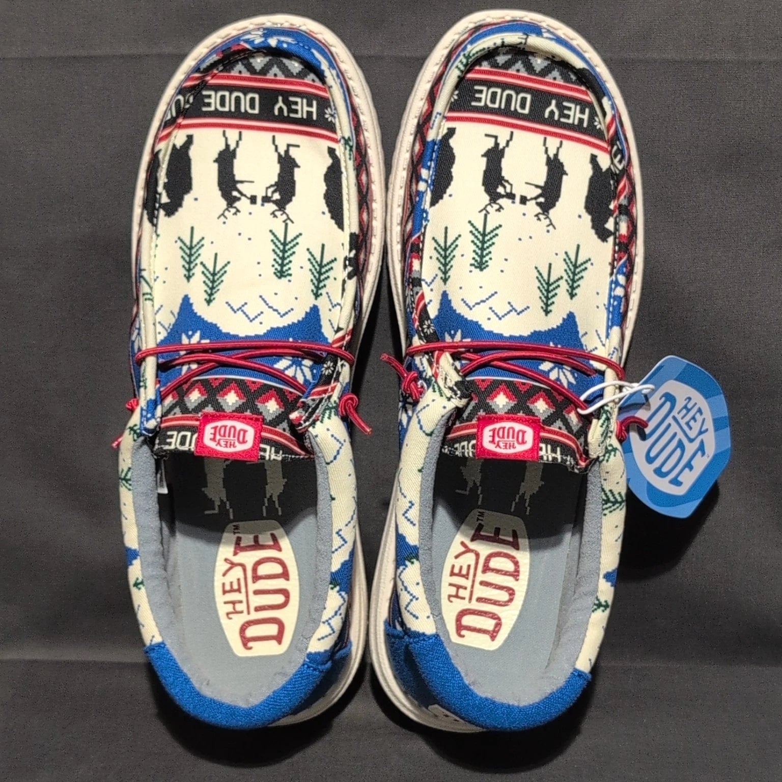 Hey Dude Wally Holiday Cheers Slip-on Shoes Men's 12 Blue Christmas Loafers