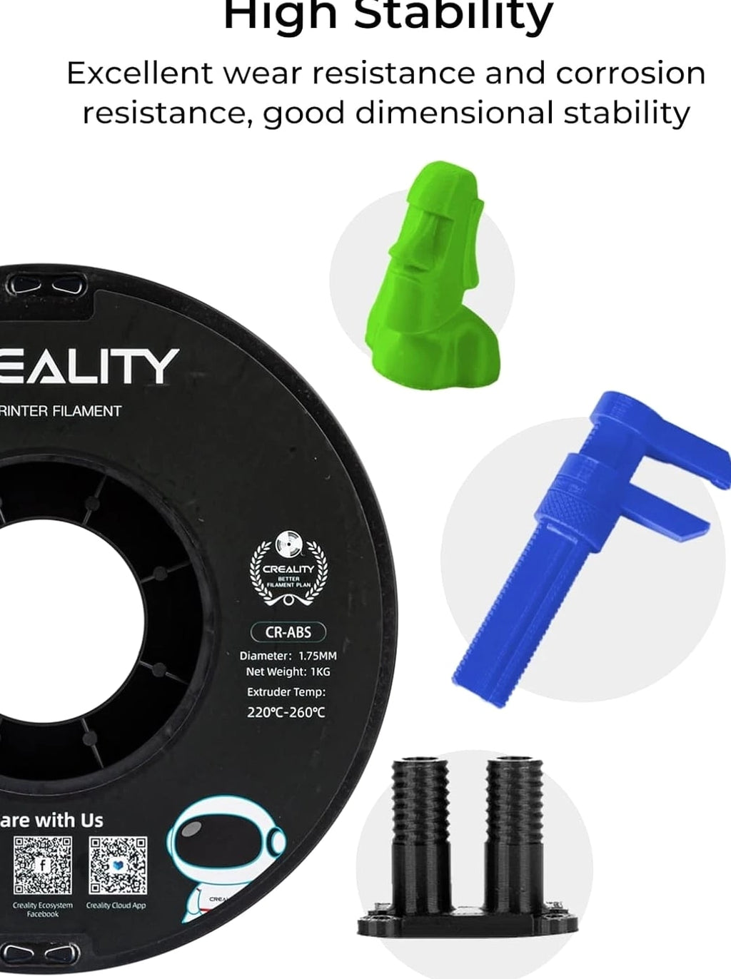 ABS Filament 1.75mm, 3D Printer Material, Excellent Resistance, Odorless Non-...