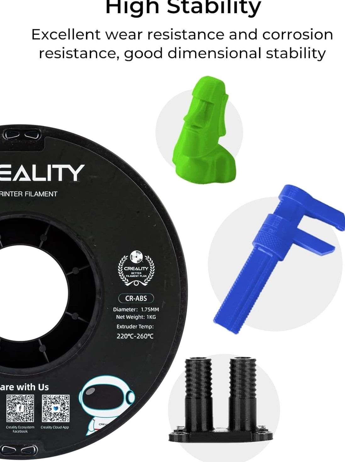 ABS Filament 1.75mm, 3D Printer Material, Excellent Resistance, Odorless Non-...