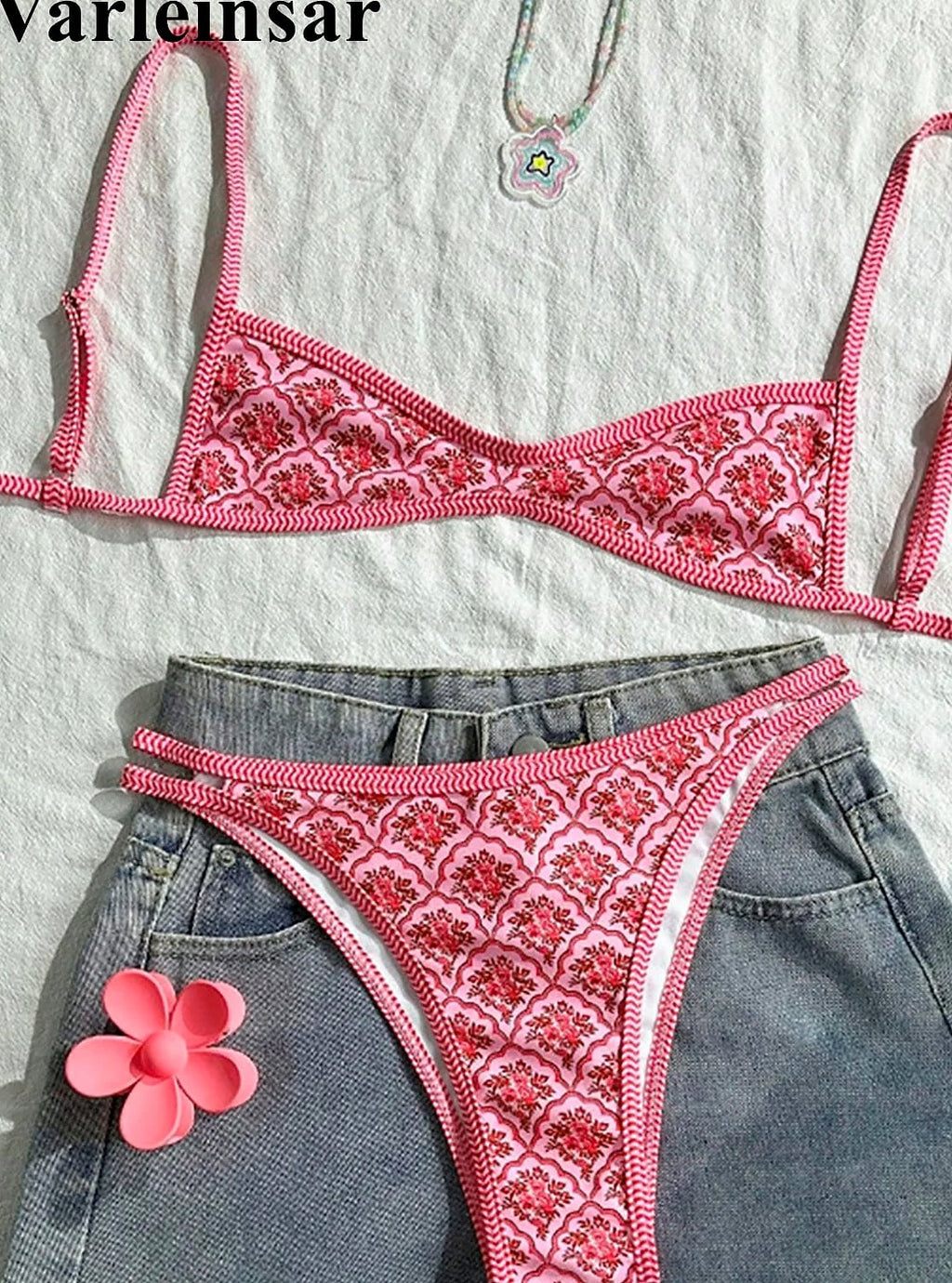 Varleinsar Floral High-Leg Bikini Two-Piece Swimsuit