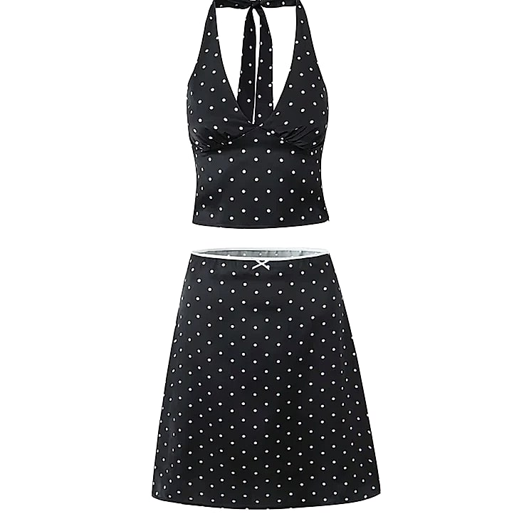 YENKYE Women Vintage Polka Dot A-Line Knee Skirt