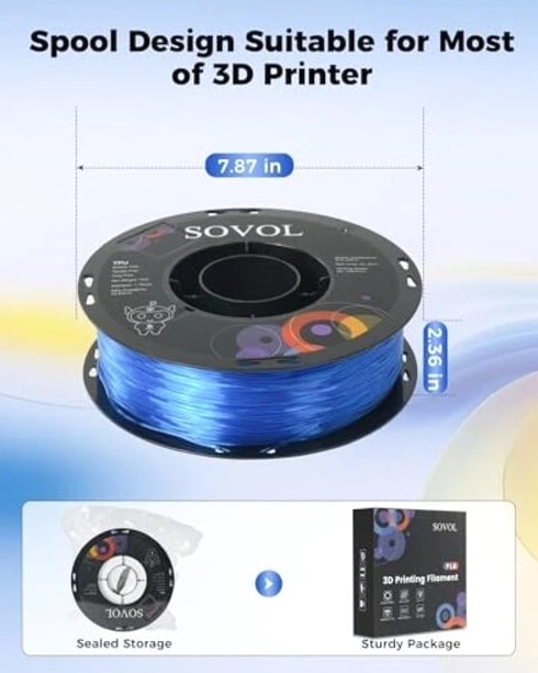 TPU Filament 1.75mm, 95A Soft TPU Flexible 3D Printer Filament, 1 KG Clear Blue