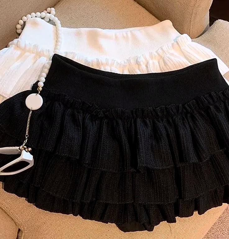 XPQBB Women's Mini Skirt Korean Fashion Ruched Ruffle