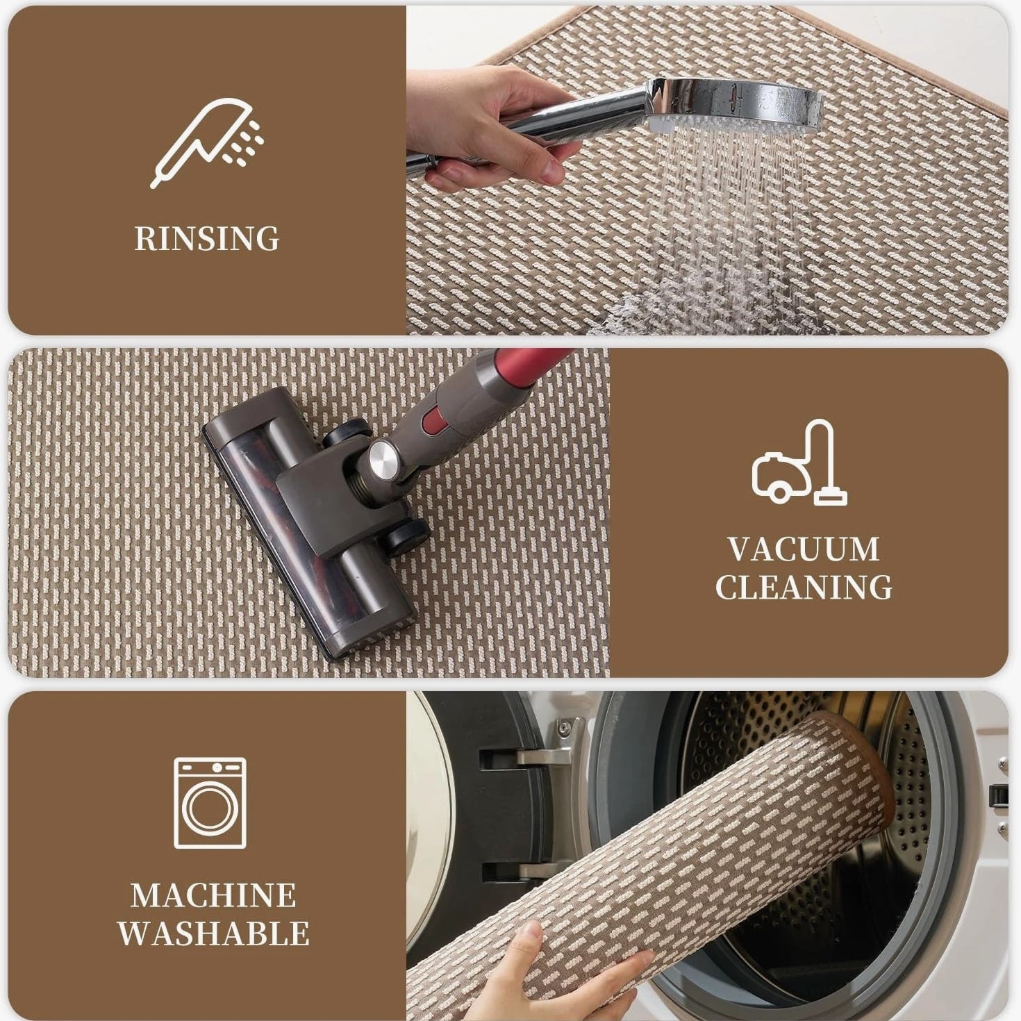 Non Slip Bath Mat Machine Washable Super Absorbent Quick Dry 24x35 Inch Brown