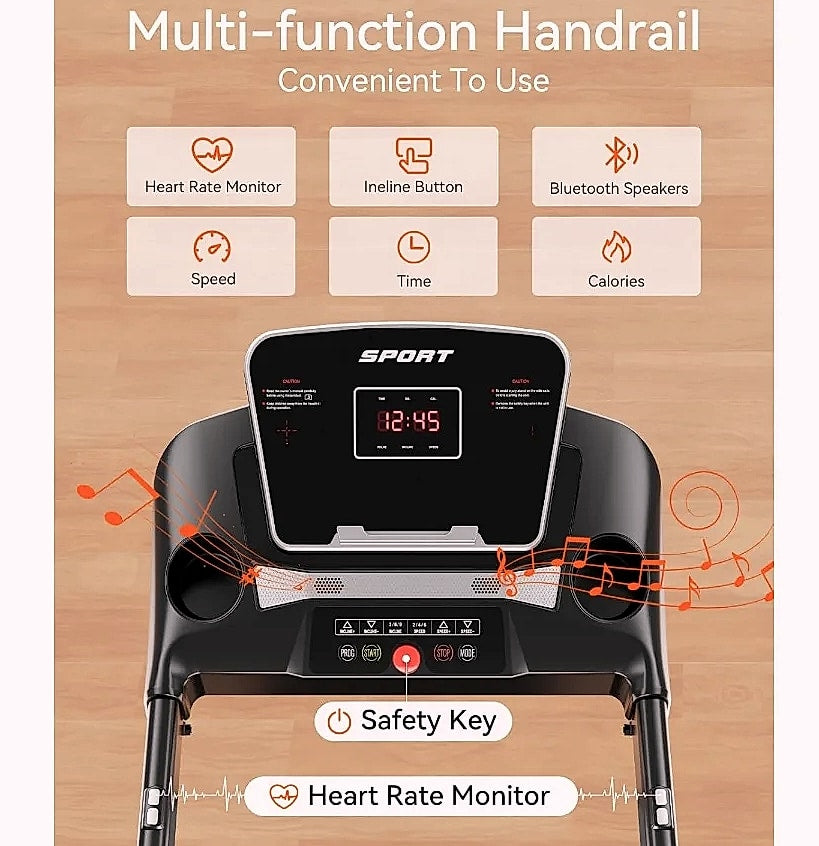 3.0HP Folding Treadmill with Auto Incline 0-15% Home Running