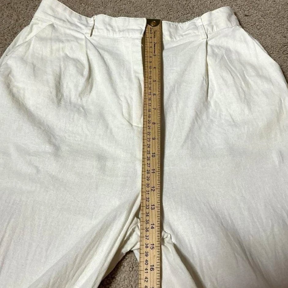 House of Harlow 1960 Cream Linen Blend Wide Leg Pleated Trousers Size M