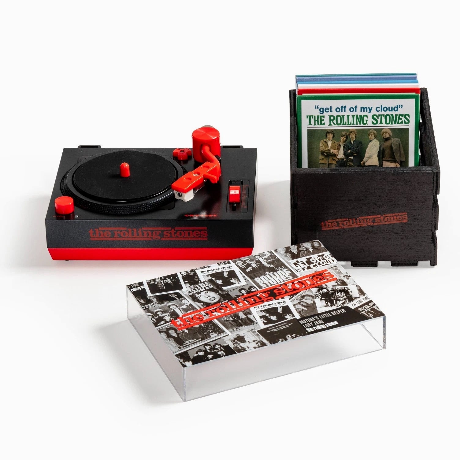 Crosley Rolling Stones RSD3 Turntable with Crate and Six 3-Inch Singles