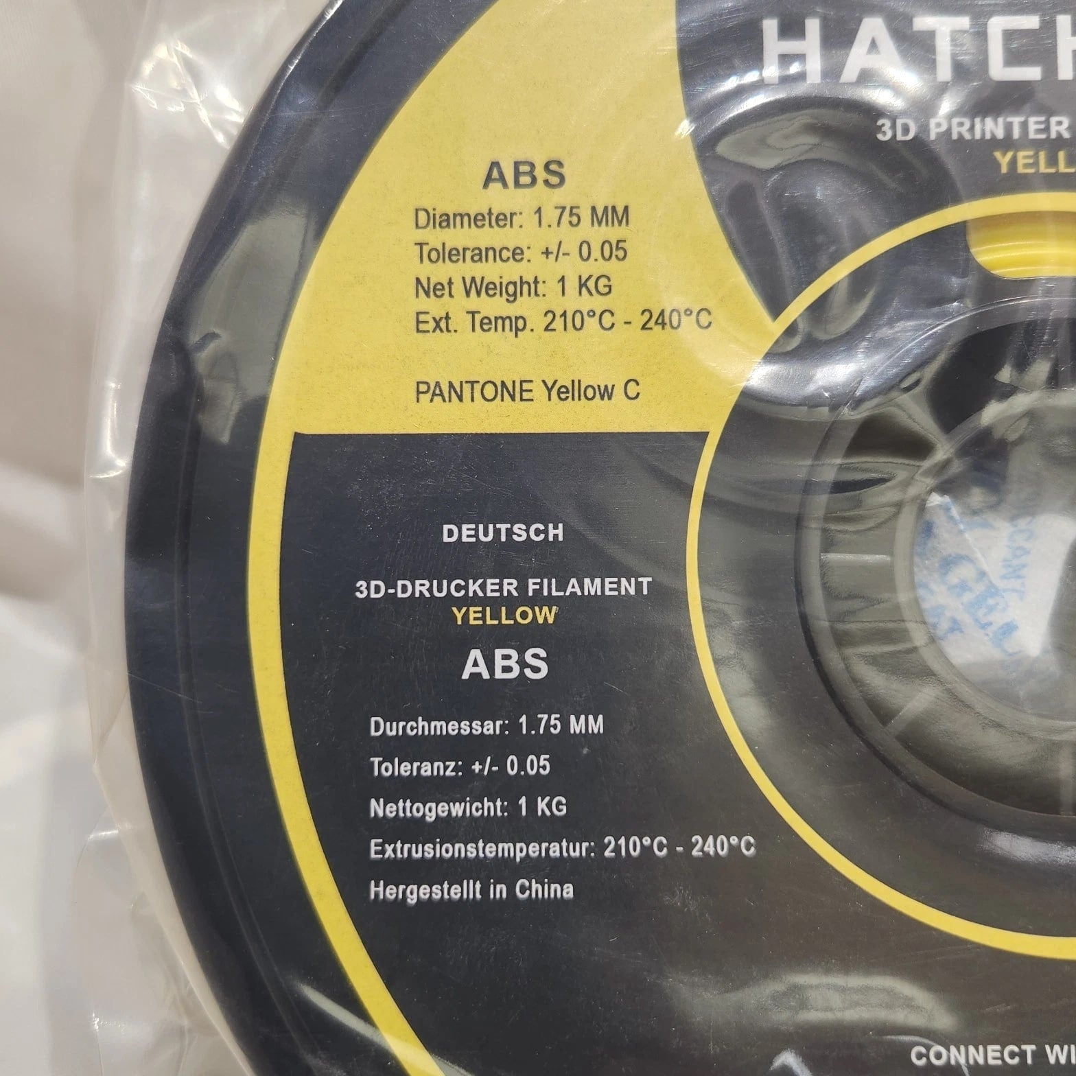 HATCHBOX ABS 1.75 mm 3D Printer Filament in Yellow, 1kg Spool