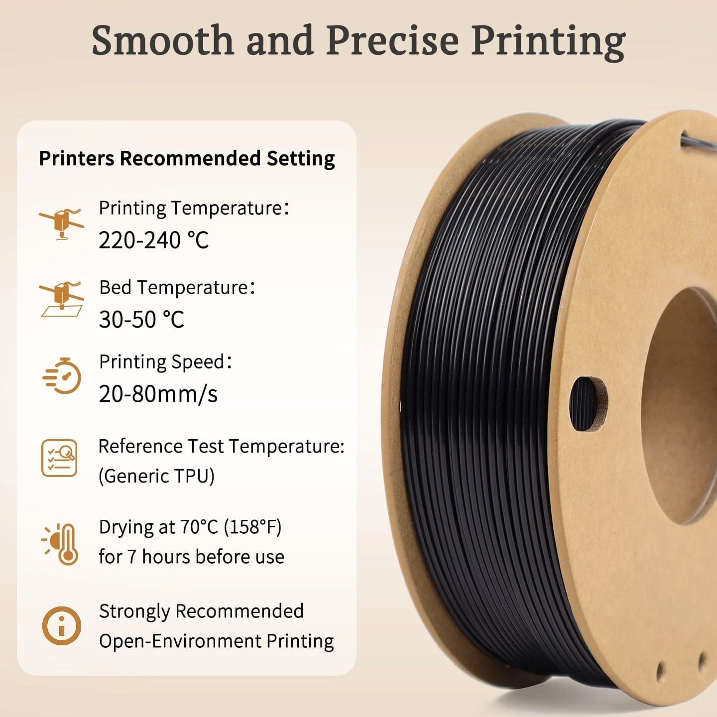 Black TPU Filament 1.75mm 250g (0.55 lb), 95A Flexible Rubber-Like 3D Printer Filament