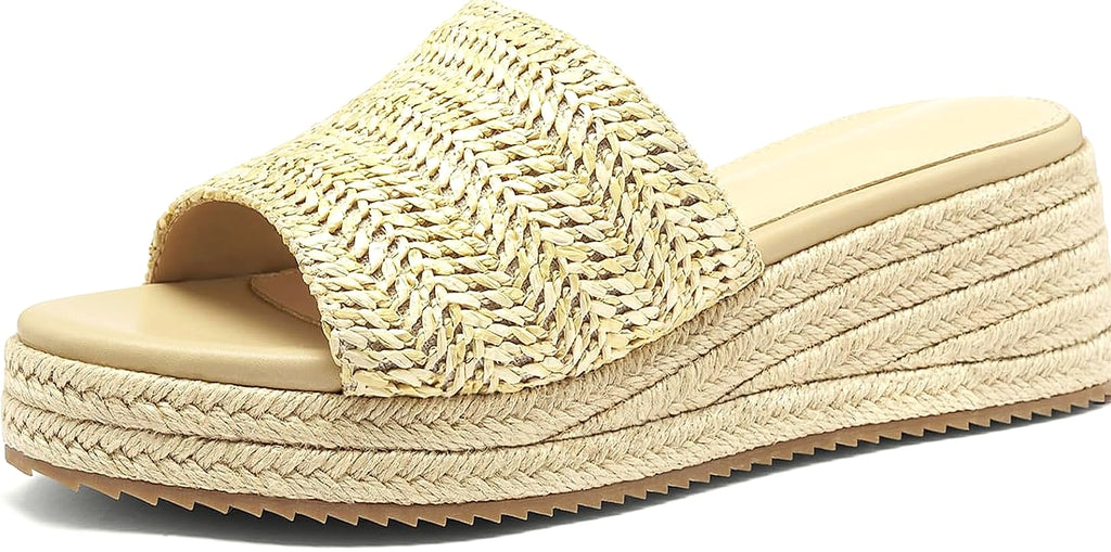 Sqzrkj Raffia Platform Wedge Sandals for Women