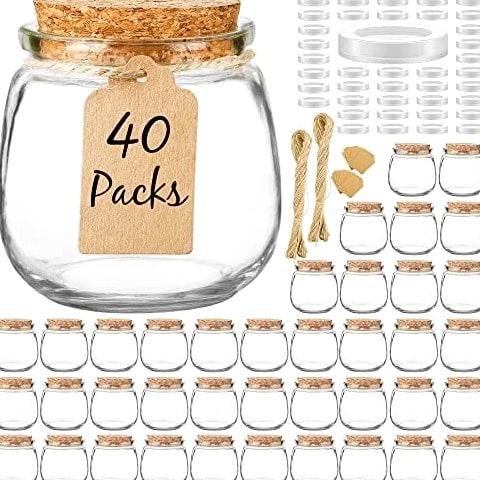 40 Pack Empty Candle Jars for Making, 7oz Small Glass with Cork Lids, Honey