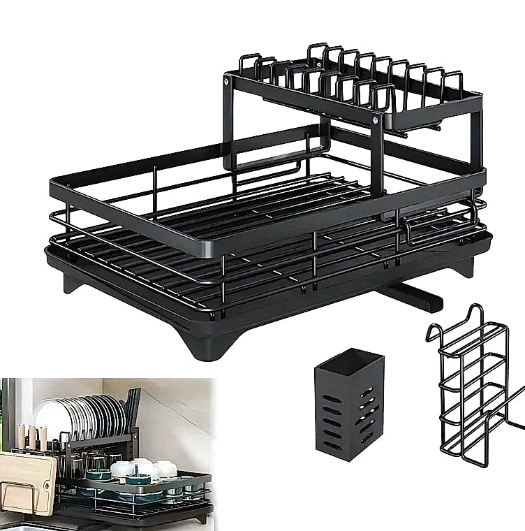 AEHOME Double-Tier Extendable Dish Drainer for Kitchen
