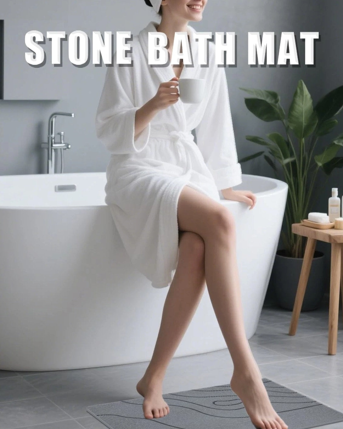 BIOIWGY Stone Bath Mat, Diatomite Fast Drying Non Slip Stone Shower Mat, Super A