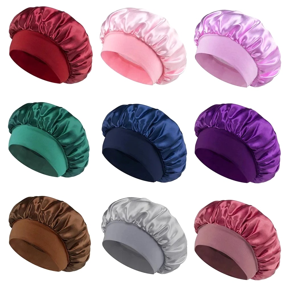 Silk Satin Sleep Bonnet Hair Cap Bonnet Elastic Soft Wide Band for Women
