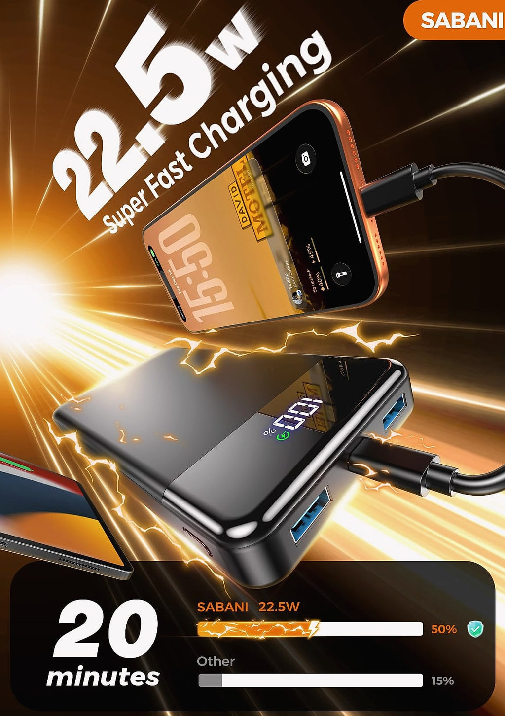 SABANI 35000mAh Power Bank with 4 Built-in Cables