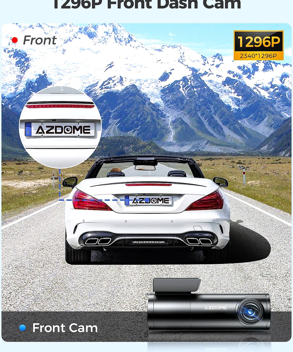 AZDOME 1296P WiFi Dash Cam with Night Vision and G-Sensor