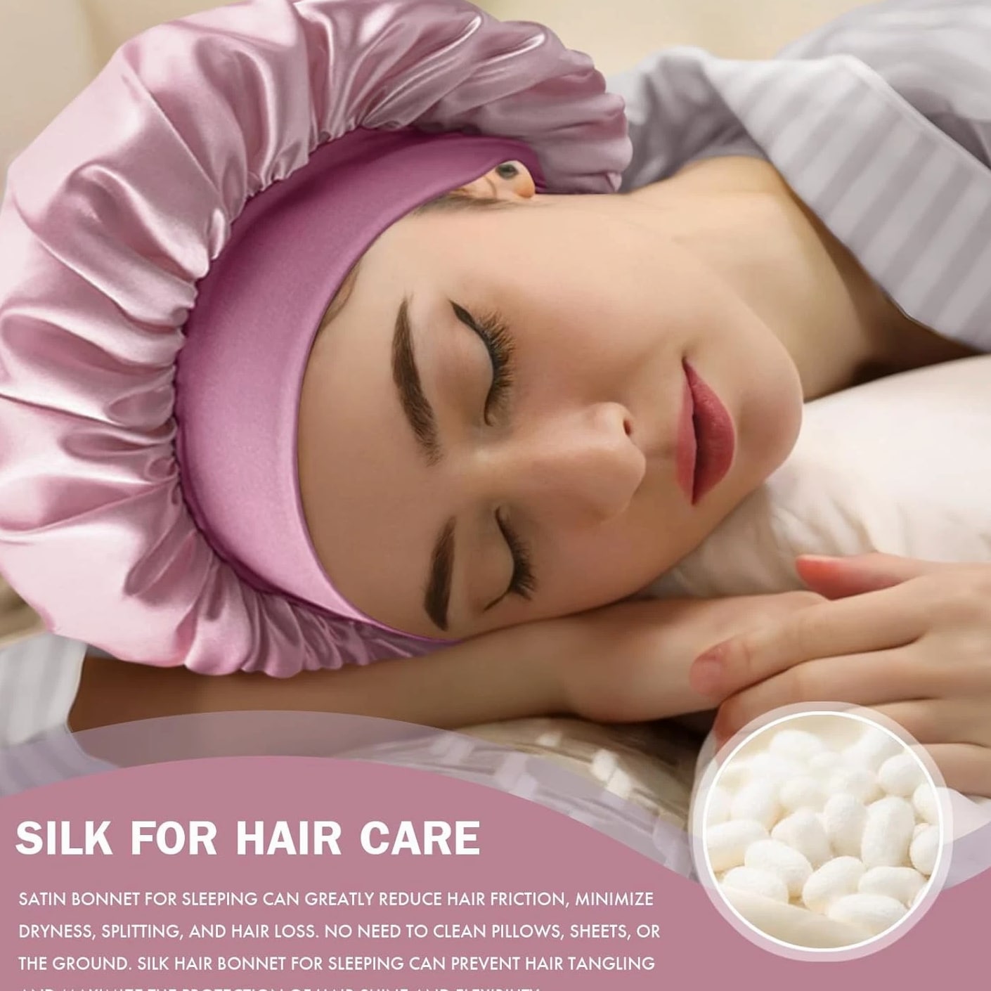 Satin Silk Bonnet for Sleeping, Double Layer Silk Sleep Cap, Soft Satin Lined