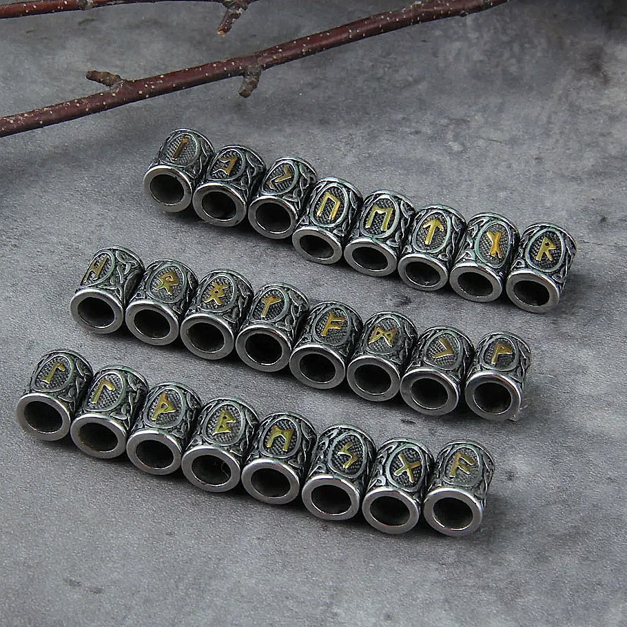 Vikings Jewelry Stainless Steel 24pc Rune Beads Charms