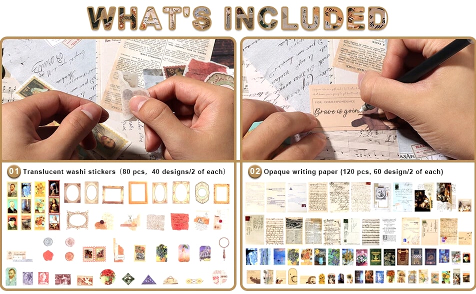 200pcs Vintage Junk Journal Supplies,Scrapbook Supplies Scrapbooking Paper and S