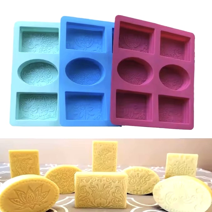 6 Cavity Silicone Lace Flower Soap Bar Mold - Soap Making Supplies