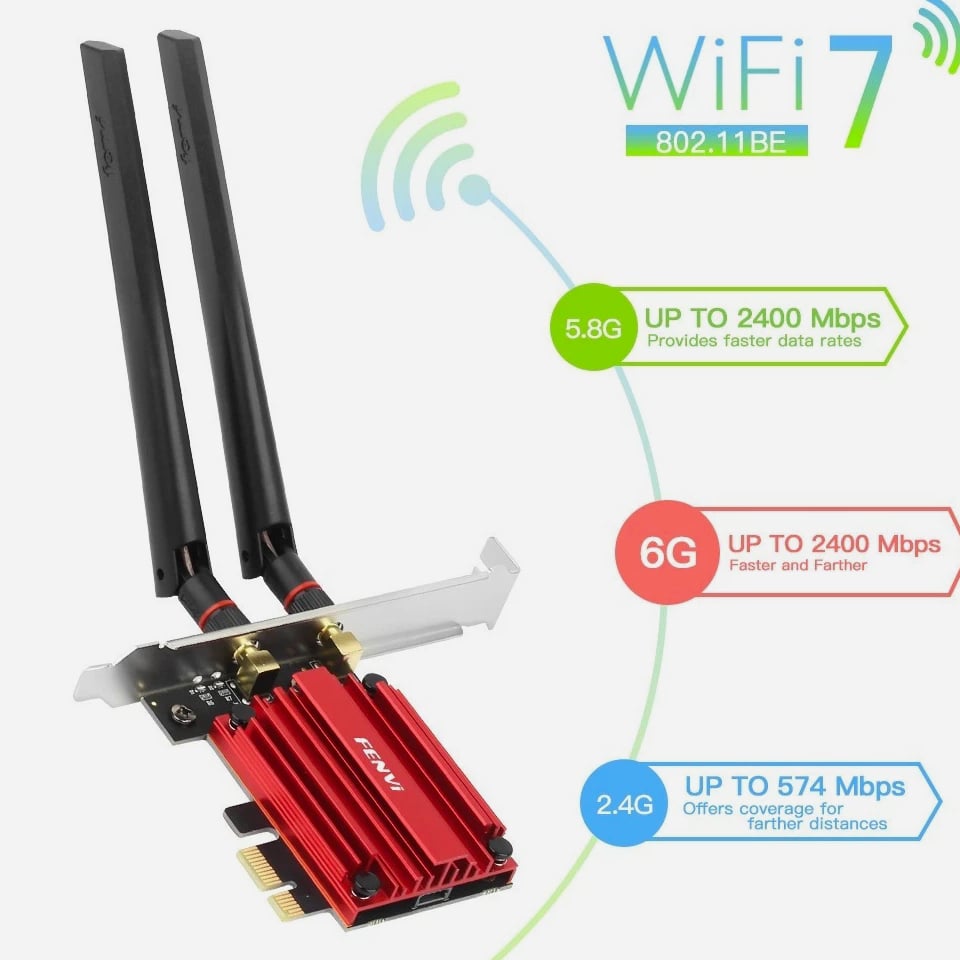 Ultra-Fast WiFi 7 BE5400 PCIe Desktop Network Card Tri-Band with Bluetooth5.3