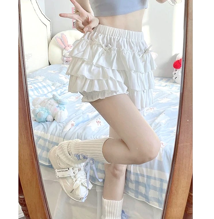 MEXZT Y2K Sweet Ruffles Mini Skirt with Bow