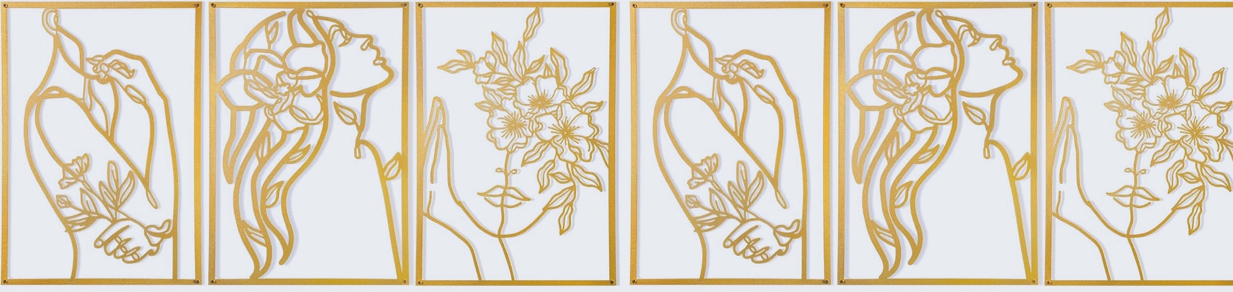AGIOTA 3 Pcs Gold Wall Art Female Body Line Drawing Metal Decor
