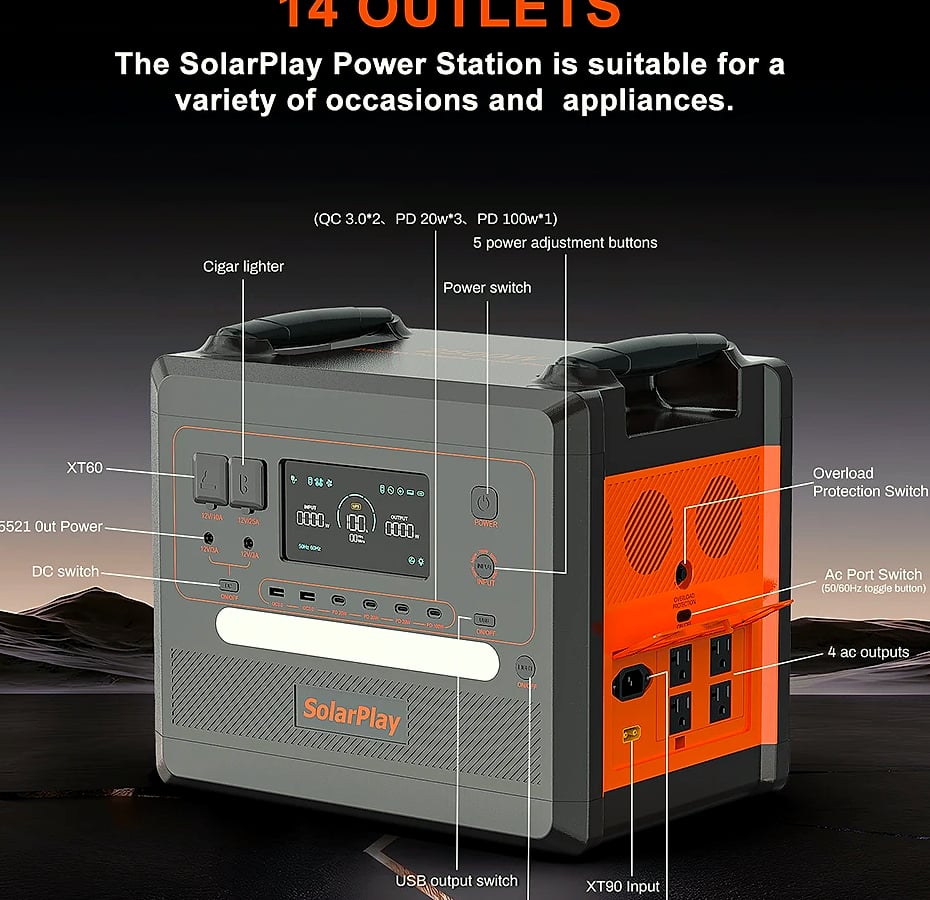 SOLARPLAY Q2402M 2500W Portable Power Station 2300Wh
