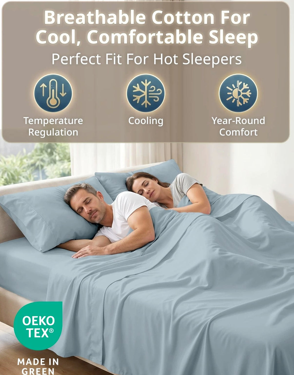 King Size Bed Sheets 600 Thread Count 100% Cotton Blue LANE LINEN Long-Staple