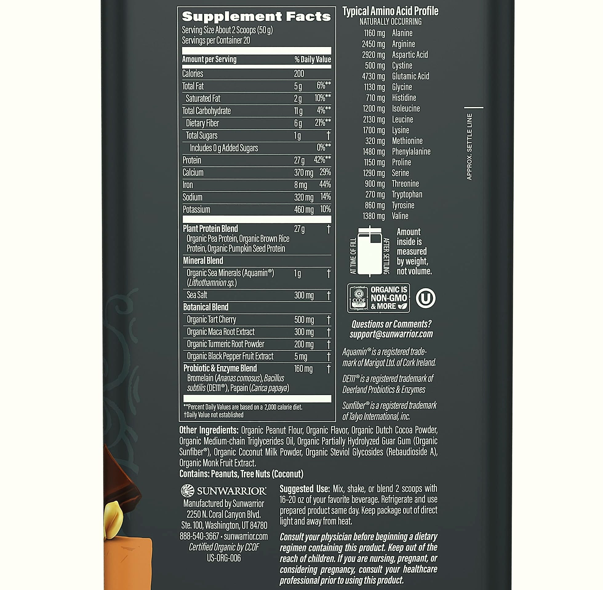 Sunwarrior Organic Plant Based Protein Powder Chocolate