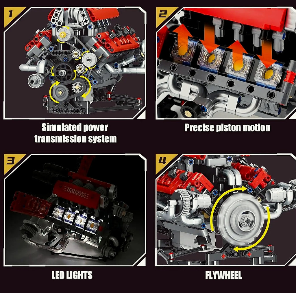 V8 Engine Model Kit with Motor, LED Lights & App Control