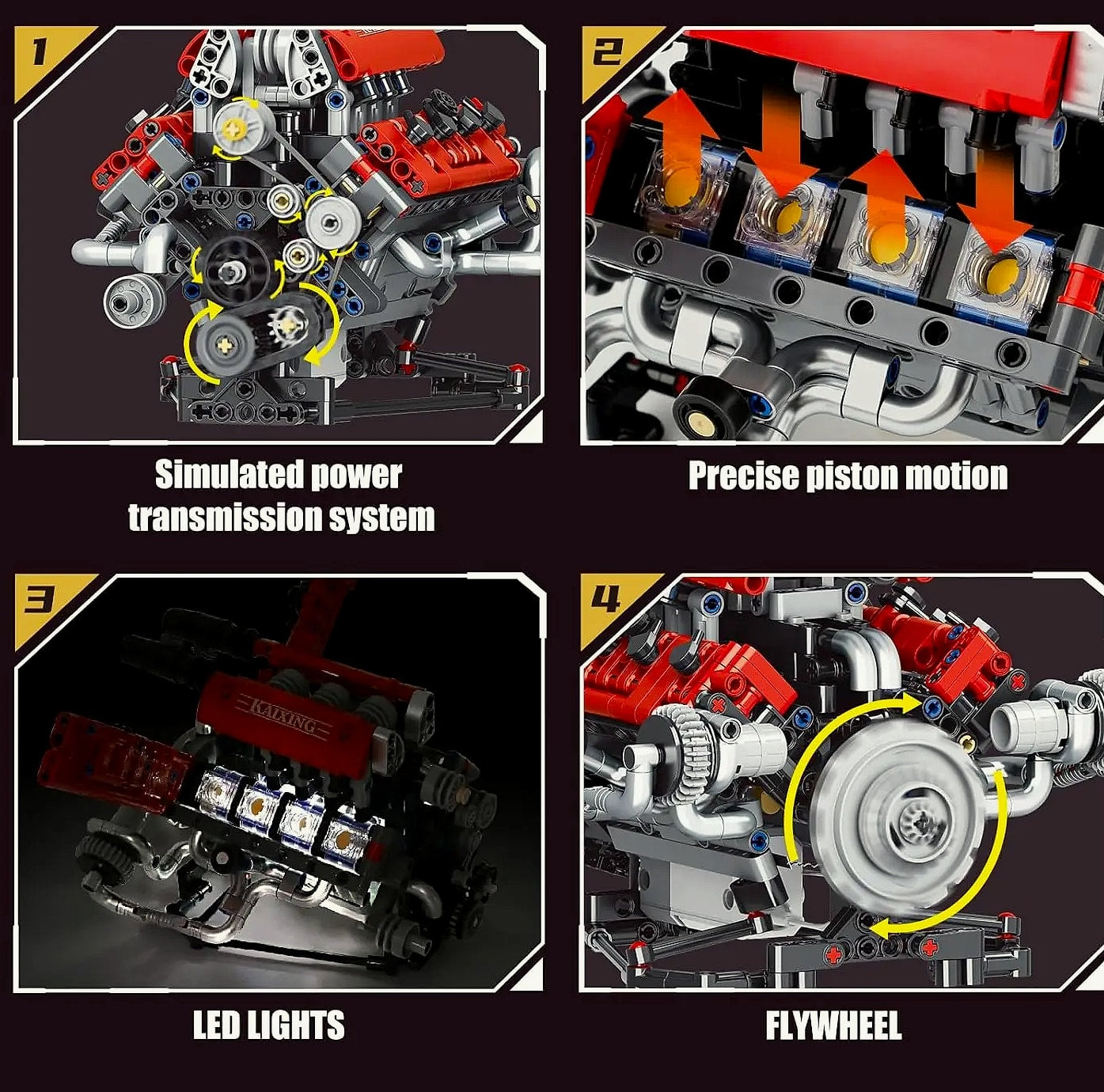V8 Engine Model Kit with Motor, LED Lights & App Control