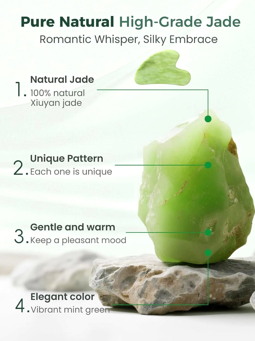 Gua Sha Facial Tools, Natural Jade Stone Guasha Tool for Face, Acupuncture Therapy