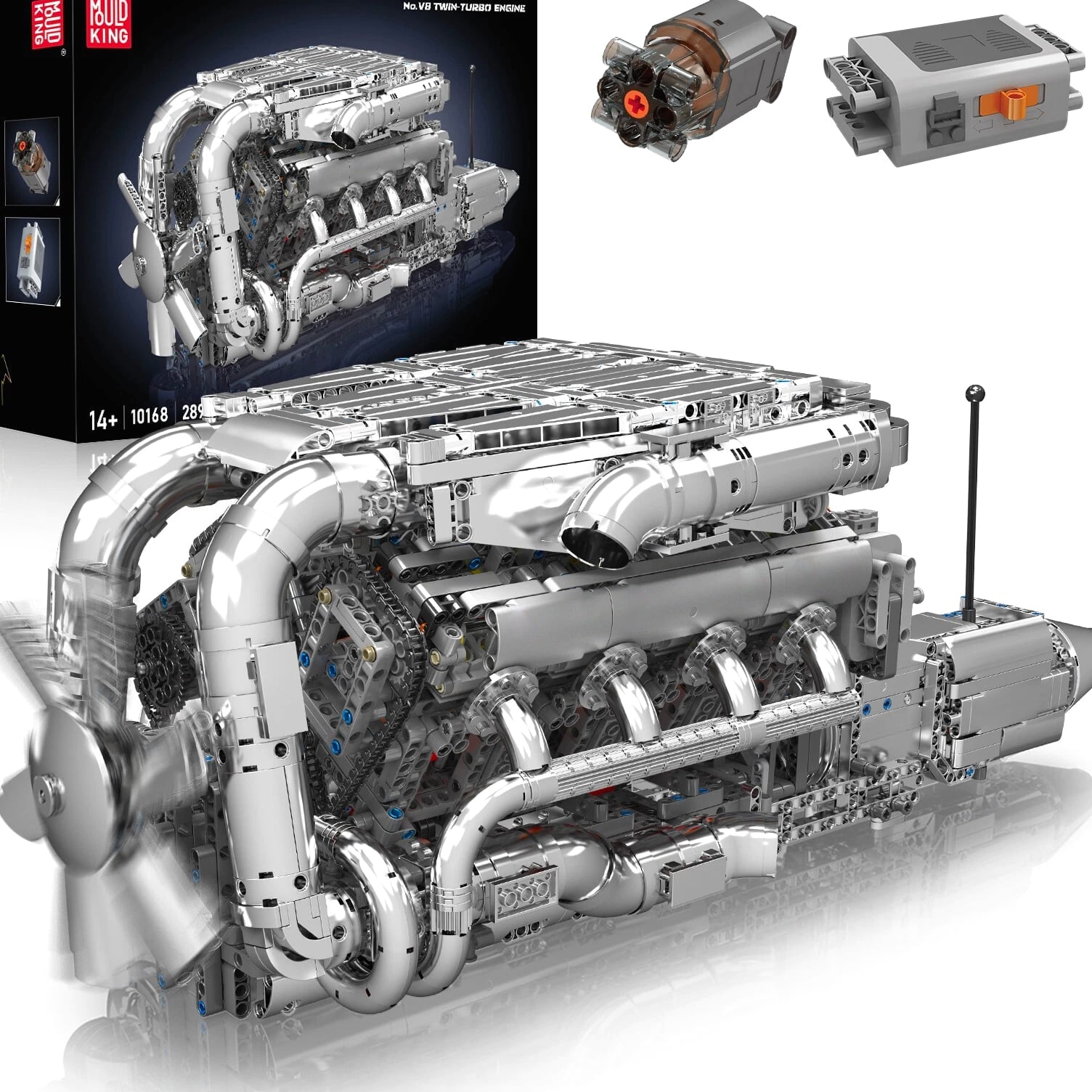 Mould King 10168 V8 Engine Turbo Motor Building Block Model Adult Boy Gift Toy